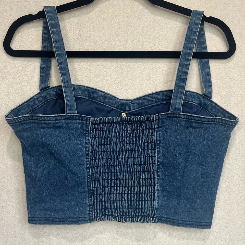 Y2K Guess Fitz Cathy Denim Bustier Top Sz Large Vintage Inspired Gold Buttons - Picture 7 of 13
